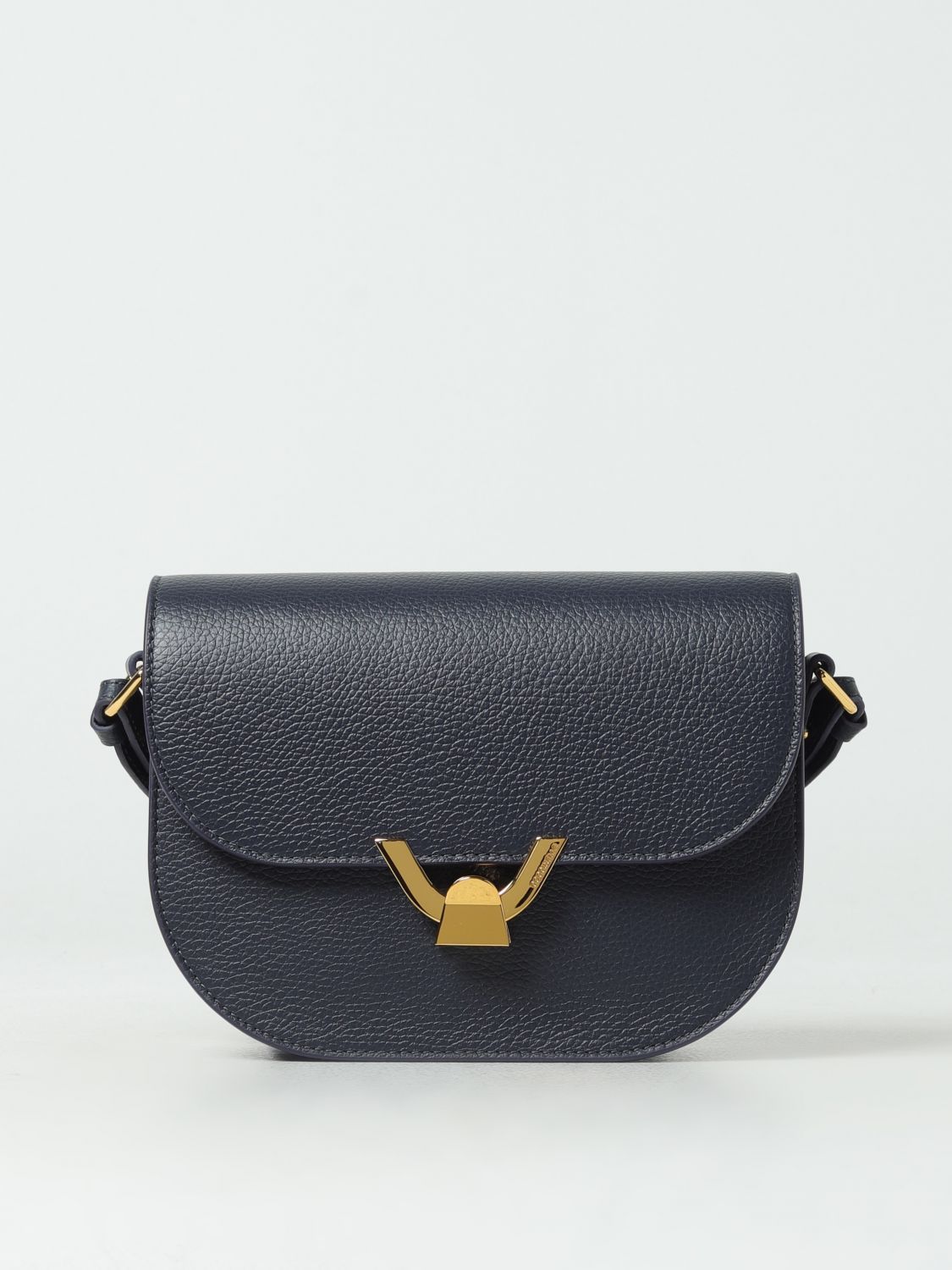 Coccinelle Dew Bag In Grained Leather With Logo In Blue