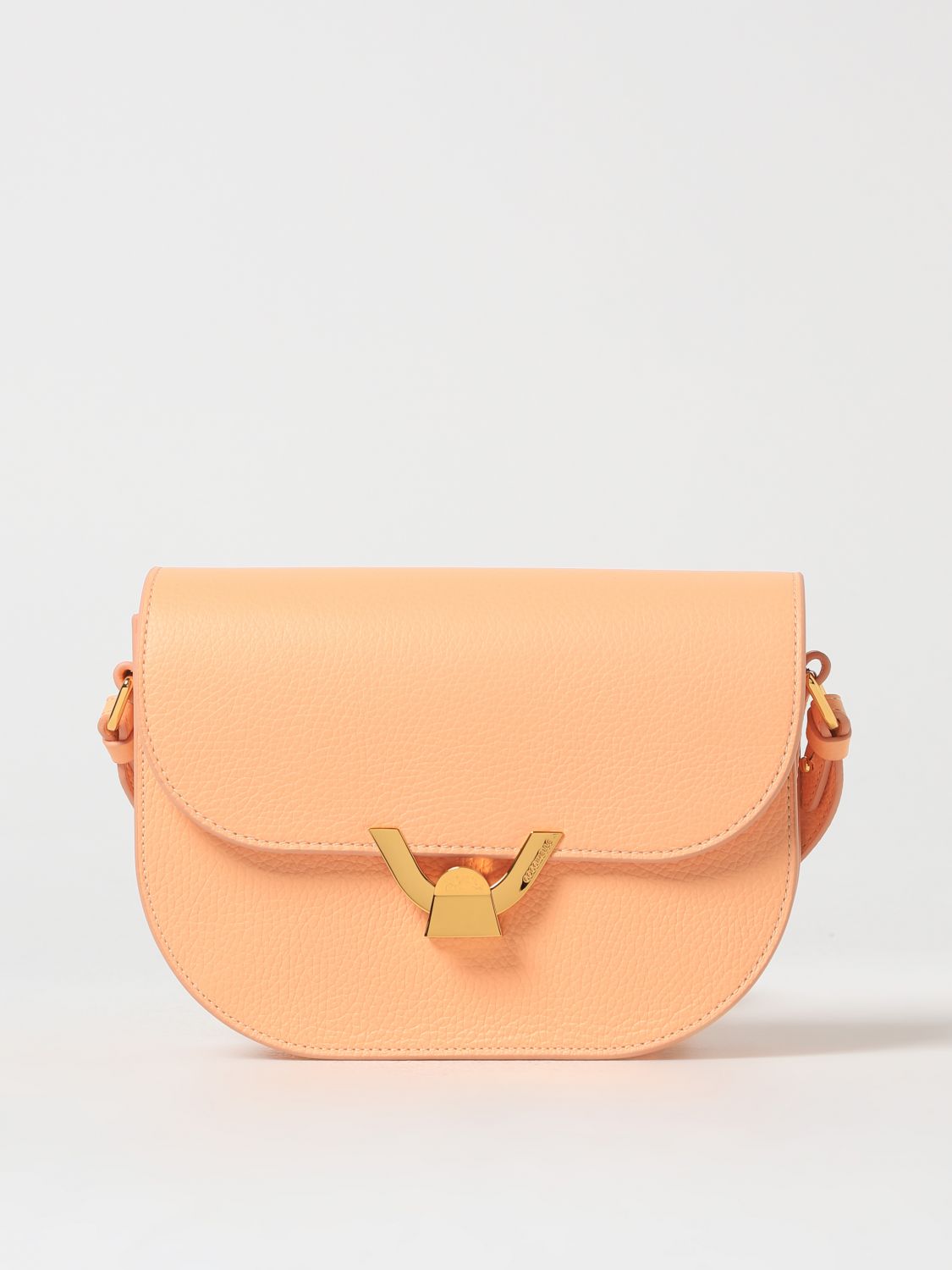 Shop Coccinelle Dew Bag In Grained Leather With Logo In Tangerine