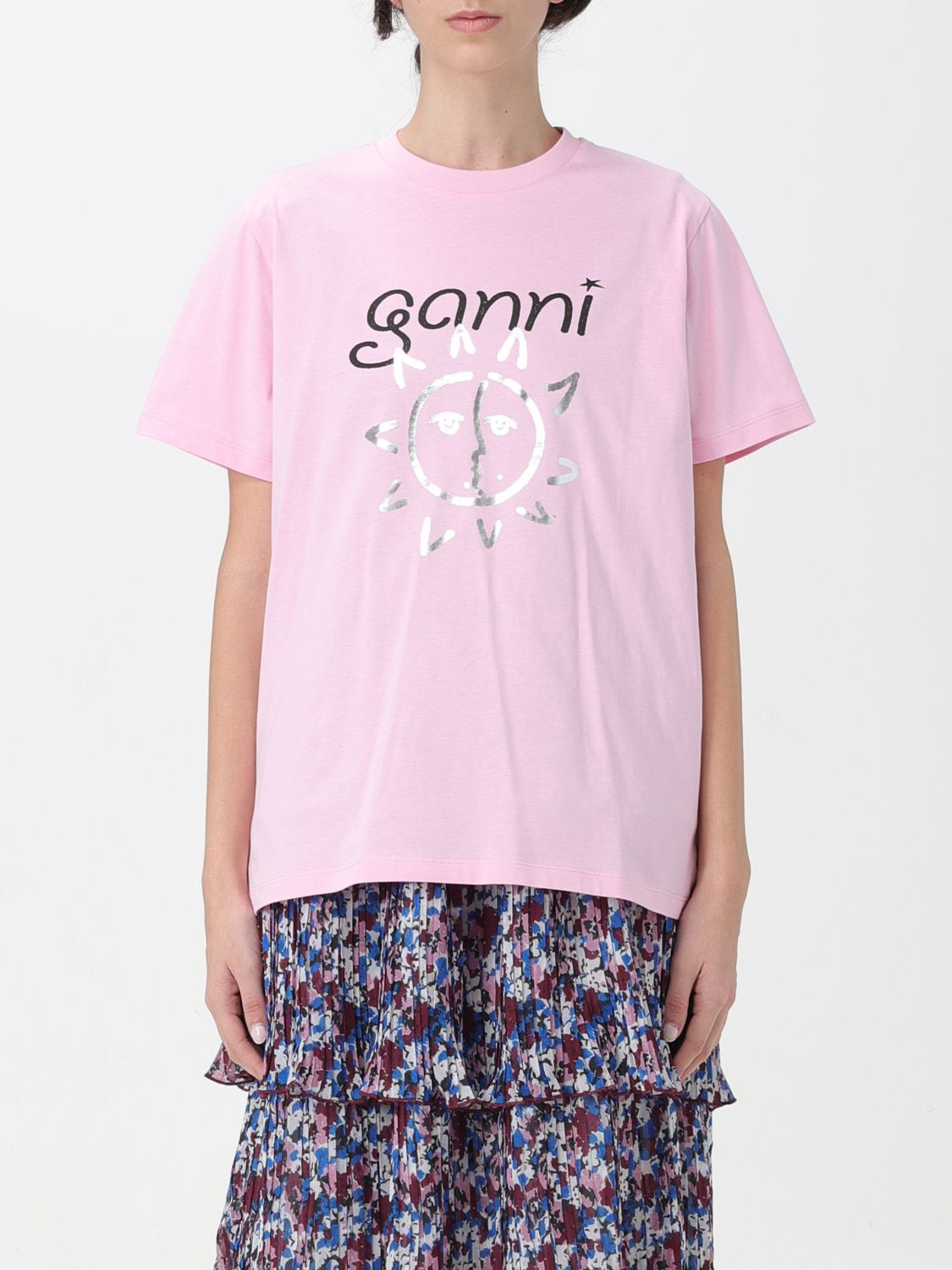 Shop Ganni T-shirt  Woman Color Lilac