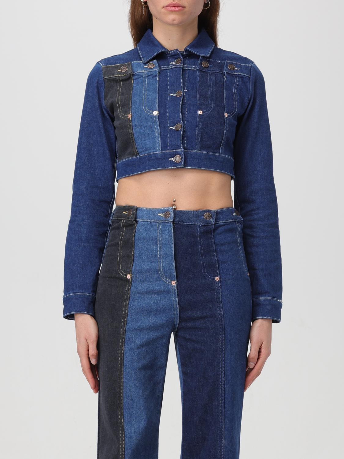 Moschino Pointed-flat Collar Cotton-blend Jacket In Denim