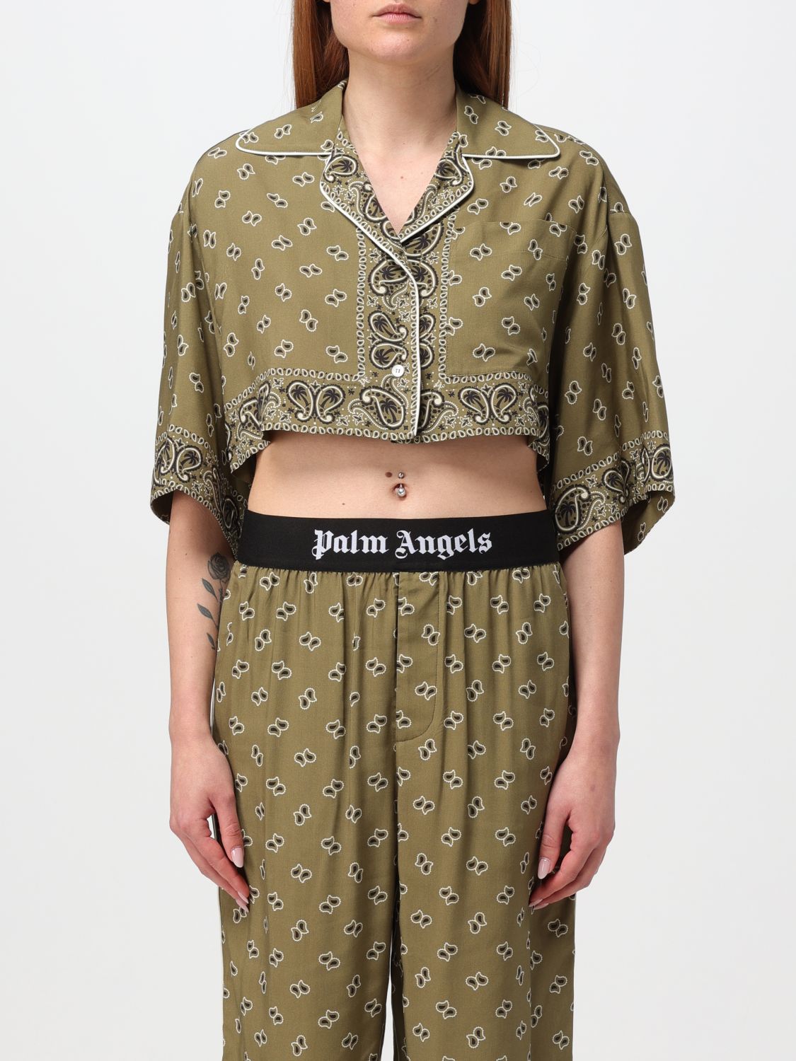 Shop Palm Angels Shirt  Woman Color Military In 军绿色