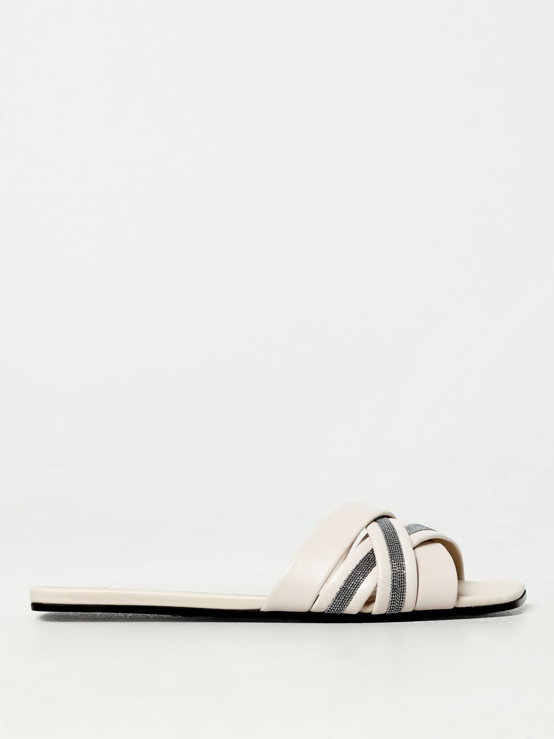 Shop Brunello Cucinelli Flat Sandals  Woman Color Ivory In 象牙色