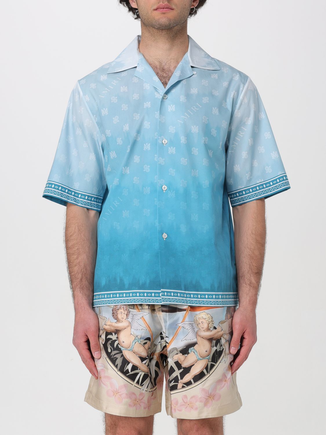 Shop Amiri Shirt  Men Color Gnawed Blue