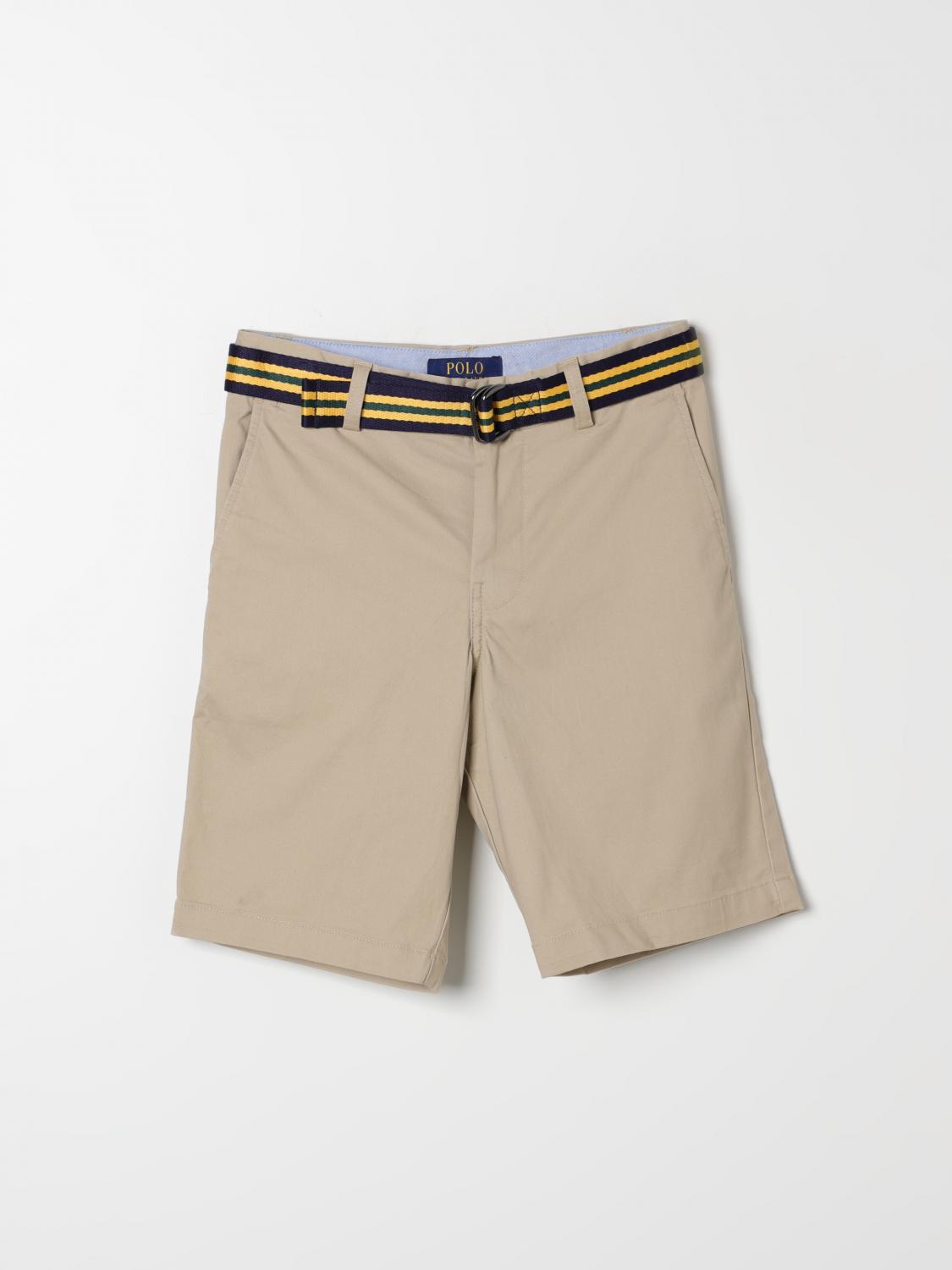 Polo Ralph Lauren Child Shorts In Beige Stretch Chino With Belt In Beige