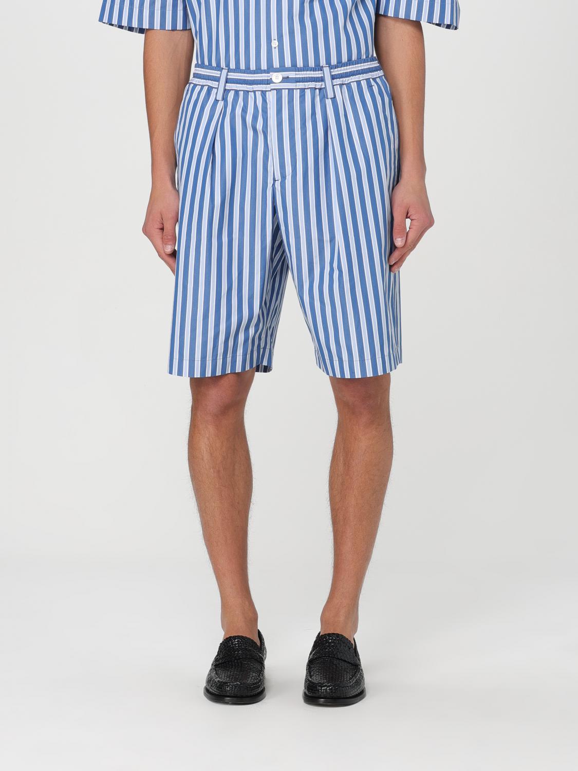 Marni Striped Organic Poplin Bowling Shorts In Gnawed Blue