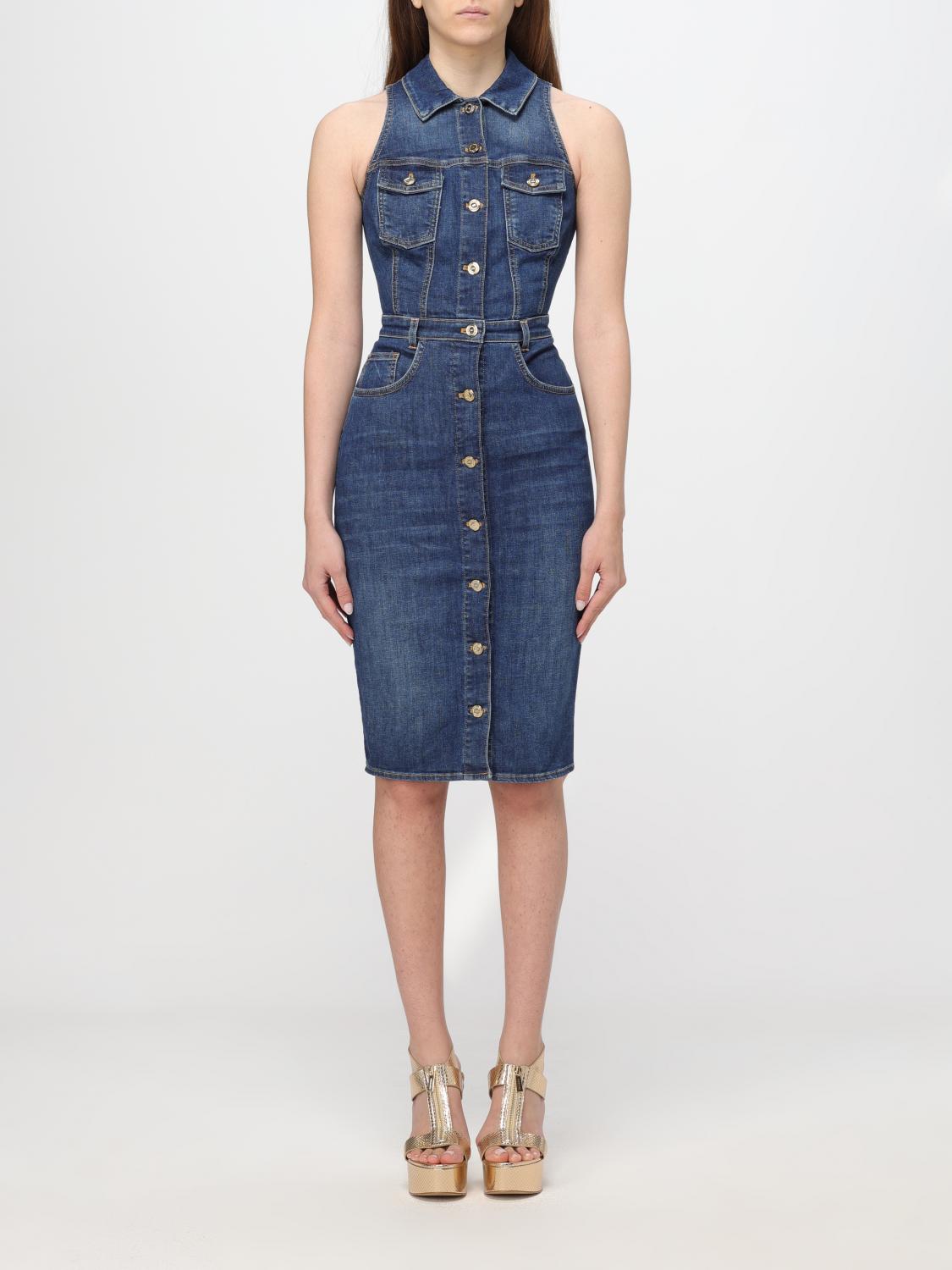 Elisabetta Franchi Denim Midi Dress With Button Placket In Denim