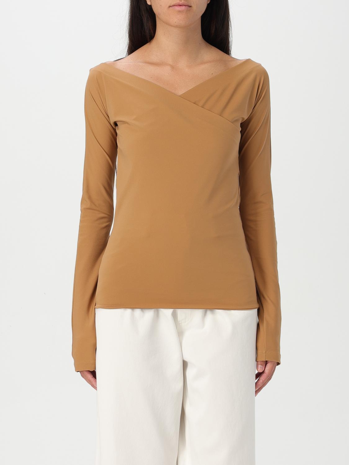 Fabiana Filippi Cross-collar Long-sleeved T-shirt In Beige