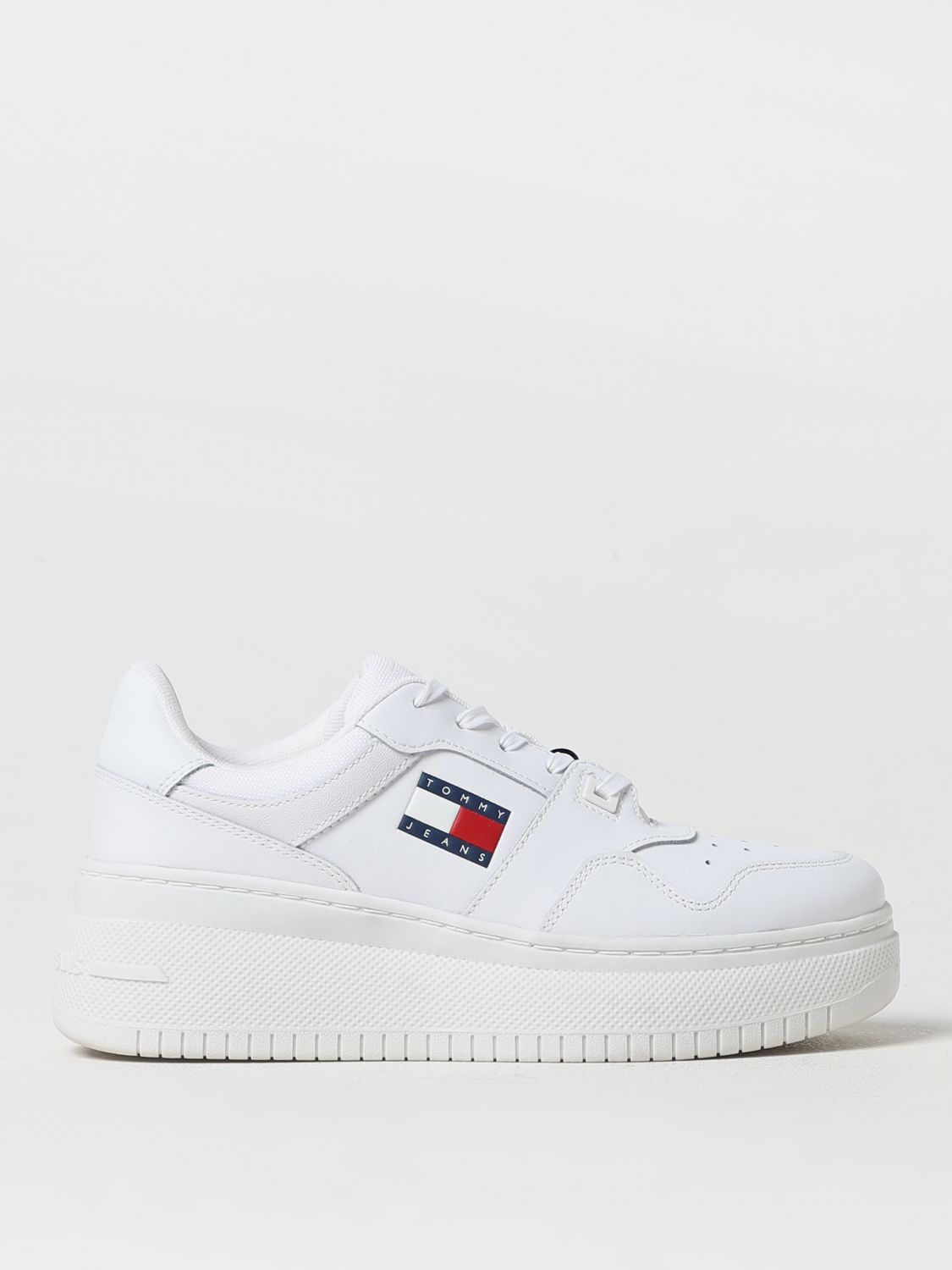 Tommy Jeans Leather Flag Logo Retro Basket Sneakers In White