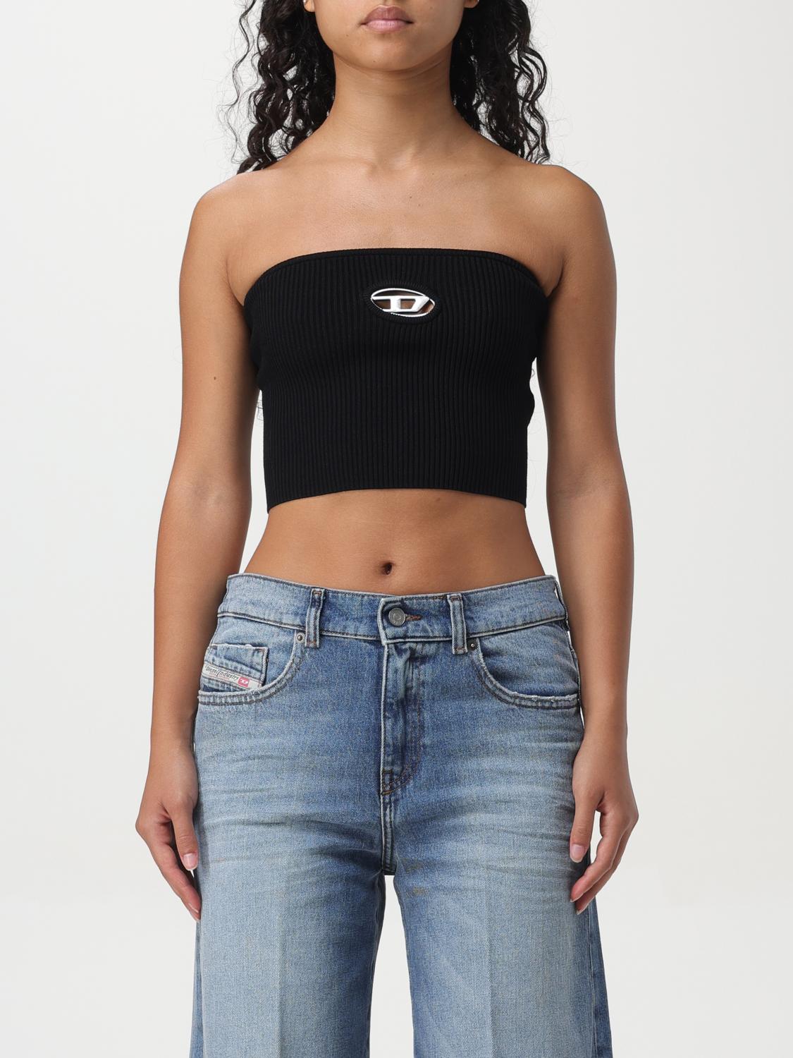 Diesel Ribbed Viscose Cropped Top M-clarksvillex In Schwarz