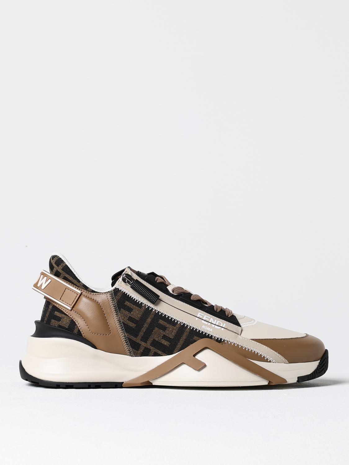 Fendi Beige Leather Sneakers With Ff Motif In Brown