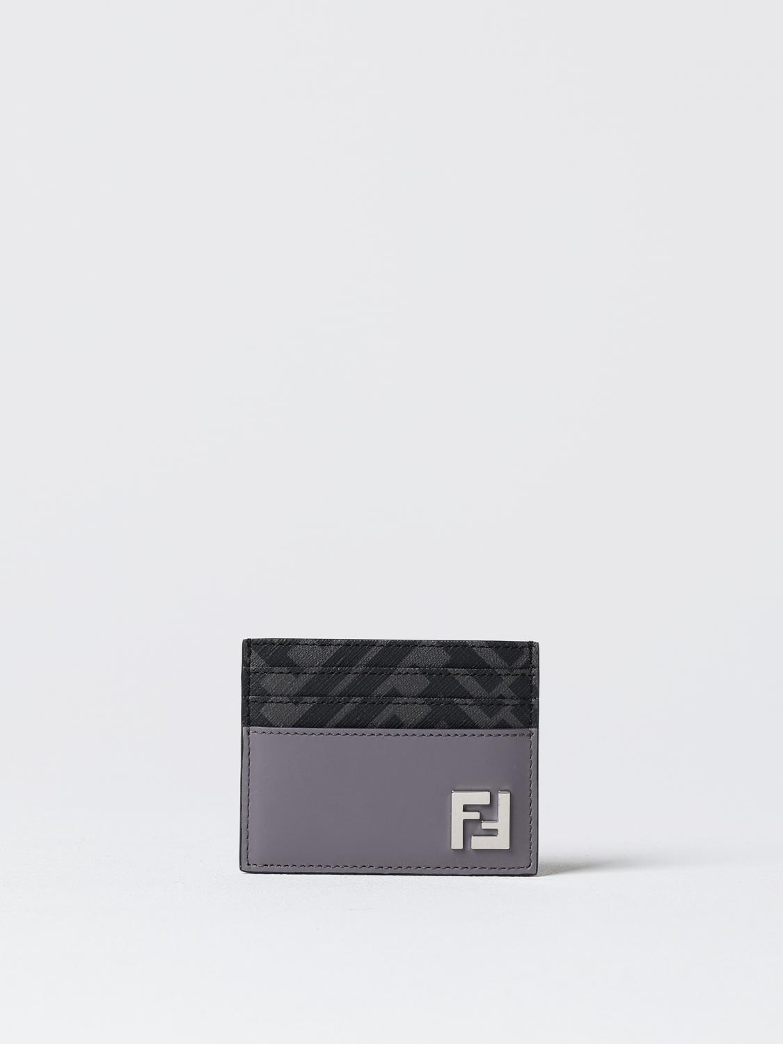 Fendi Ff Logo-plaque Leather Cardholder In Grey