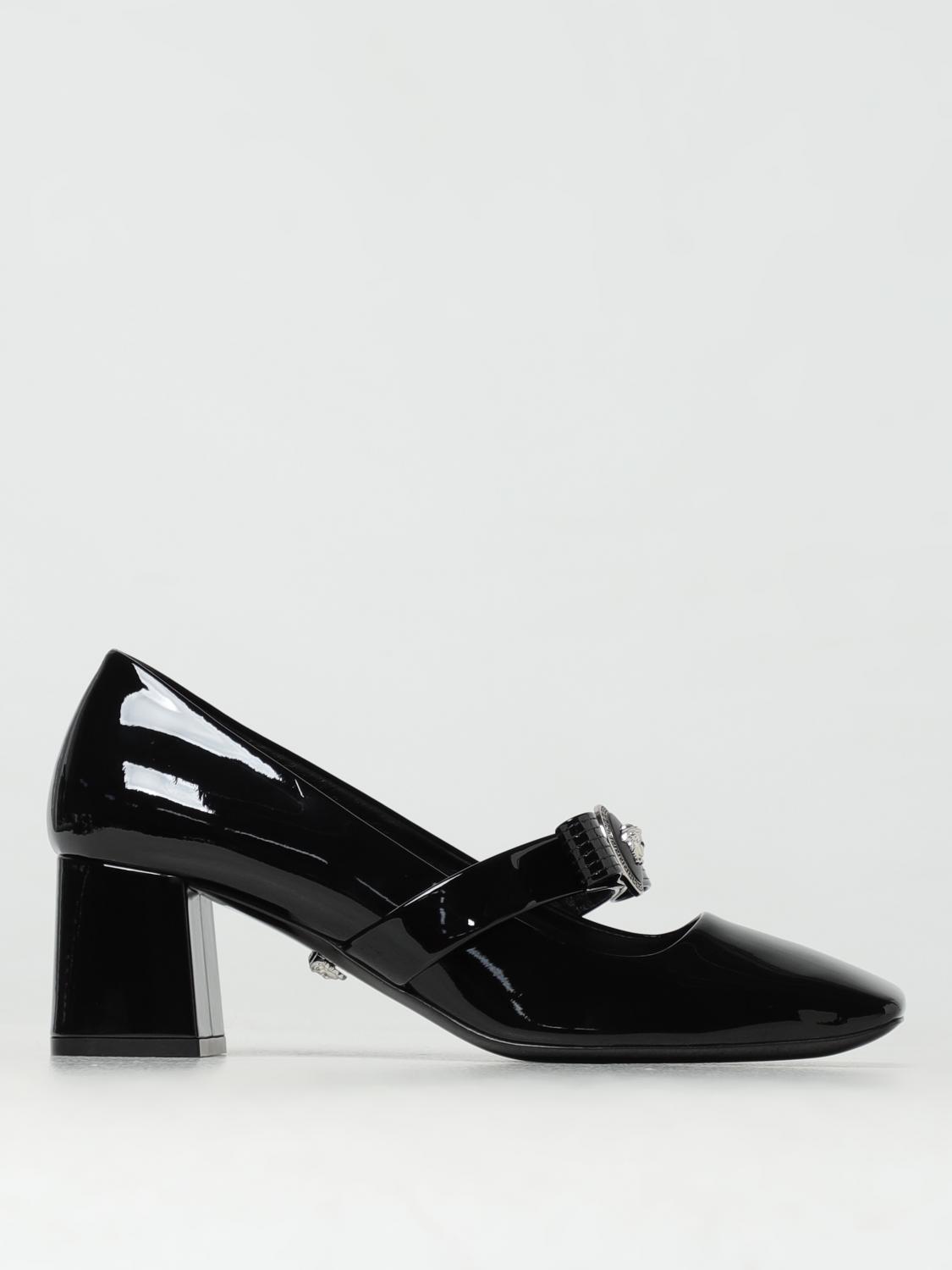 Versace Gianni Ribbon Embellished Patent-leather Pumps In 黑色