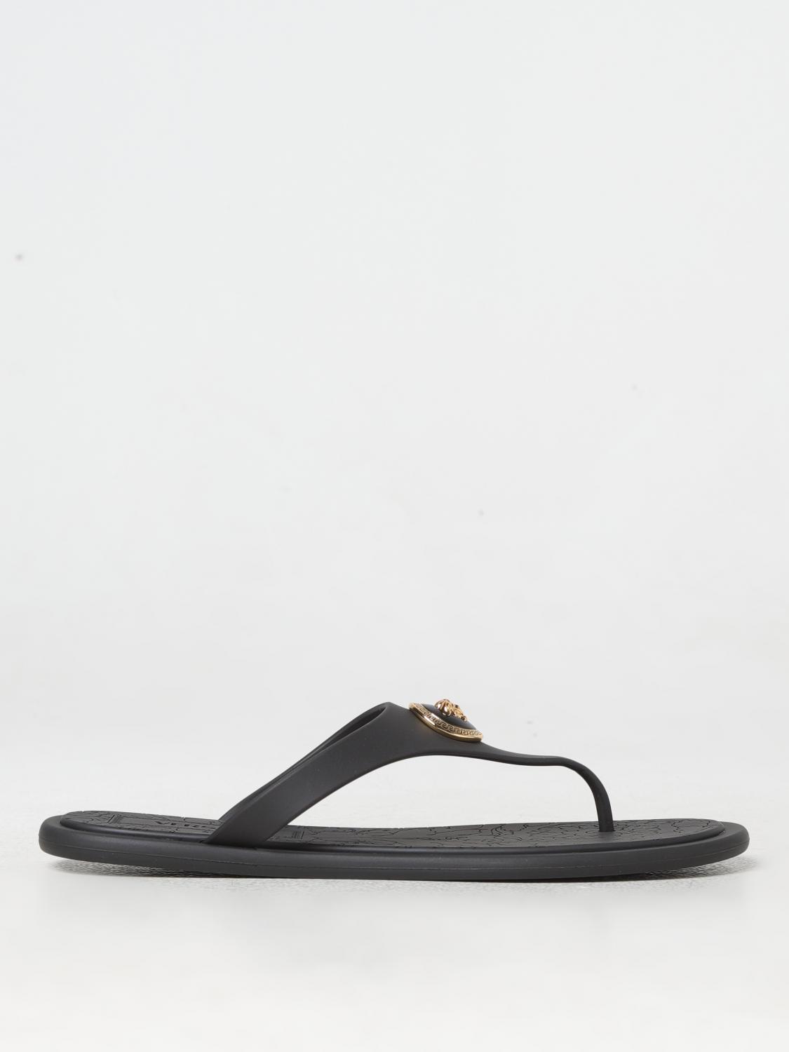 Shop Versace Flat Sandals  Woman Color Black In Schwarz