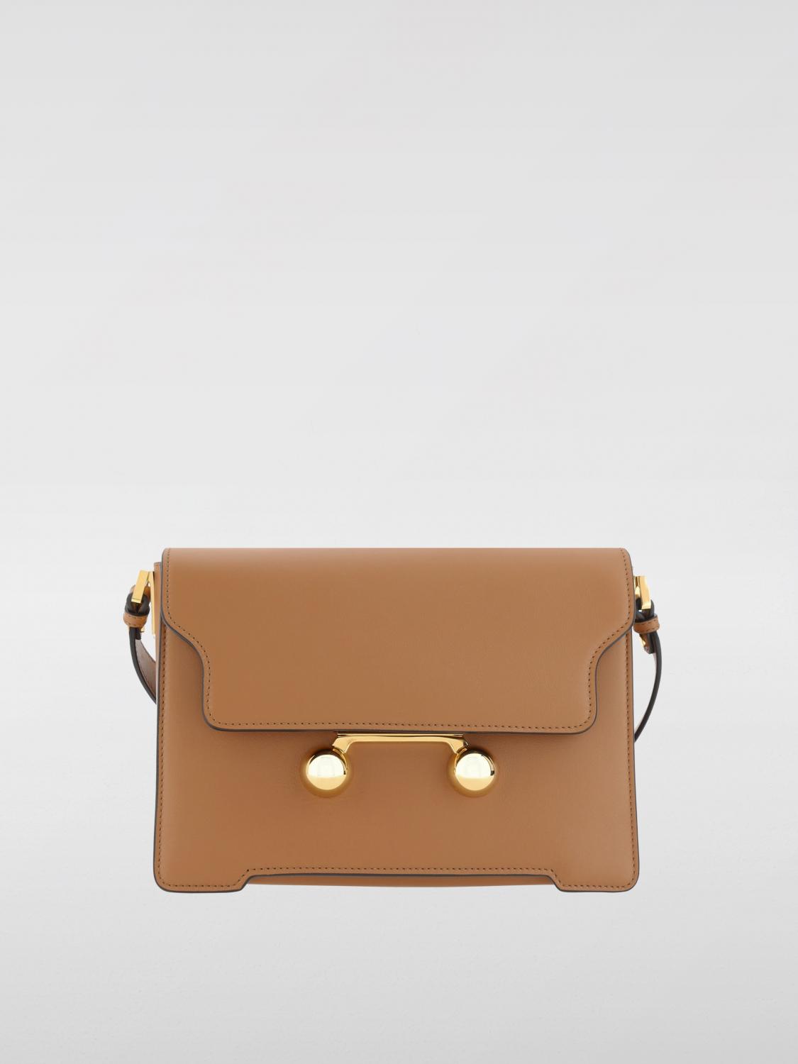 Marni Medium Geometric Calfskin Shoulder Bag In 棕色