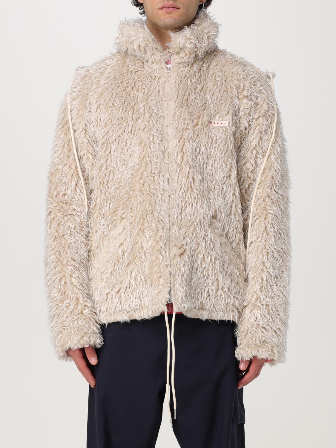 Marni Giacca In Ecopelliccia Con Cappuccio Removibile In Yellow Cream