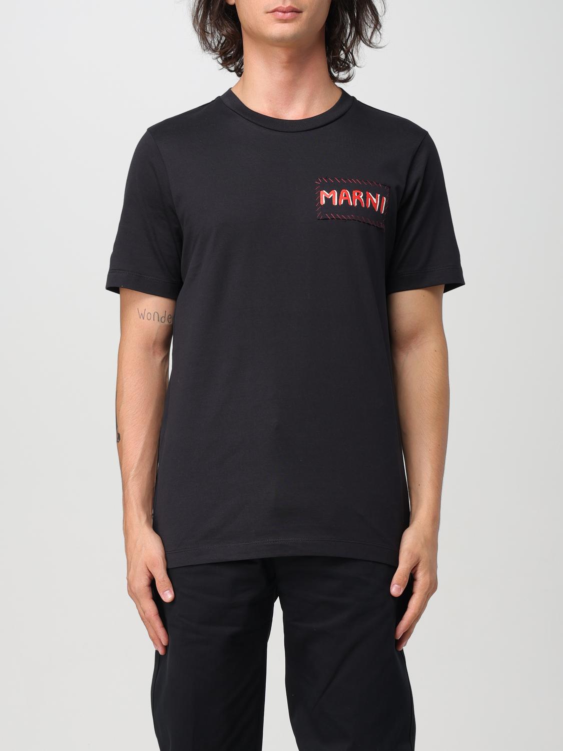 Marni Mens Black Embroidered Logo-patch Crewneck Cotton-jersey T-shirt In Schwarz