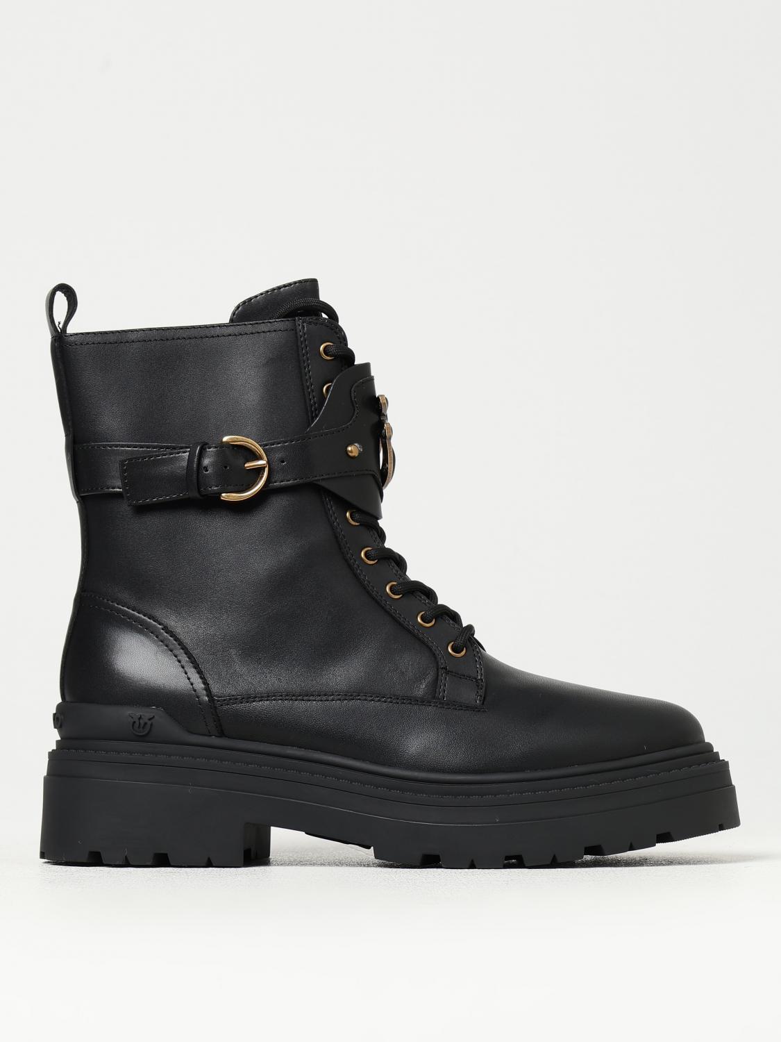 Pinko Love Birds Leather Boots In Schwarz