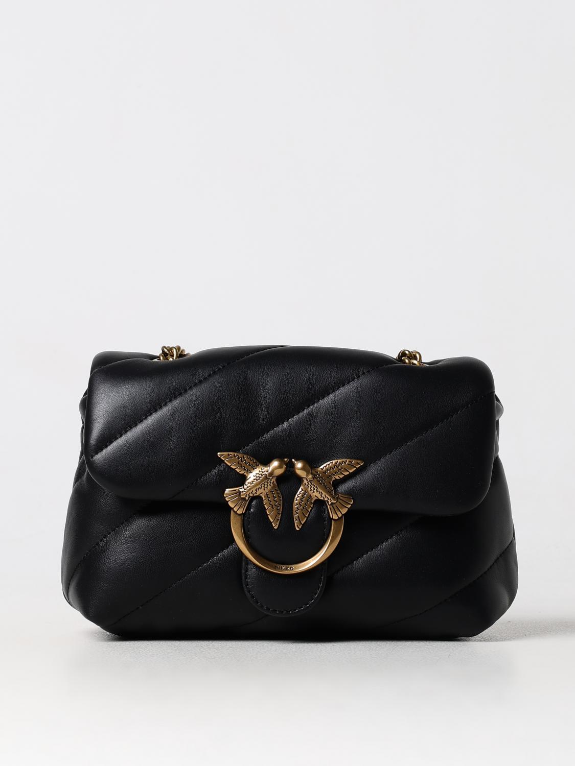 Pinko Love Baby Puff Leather Crossbody Bag In Black