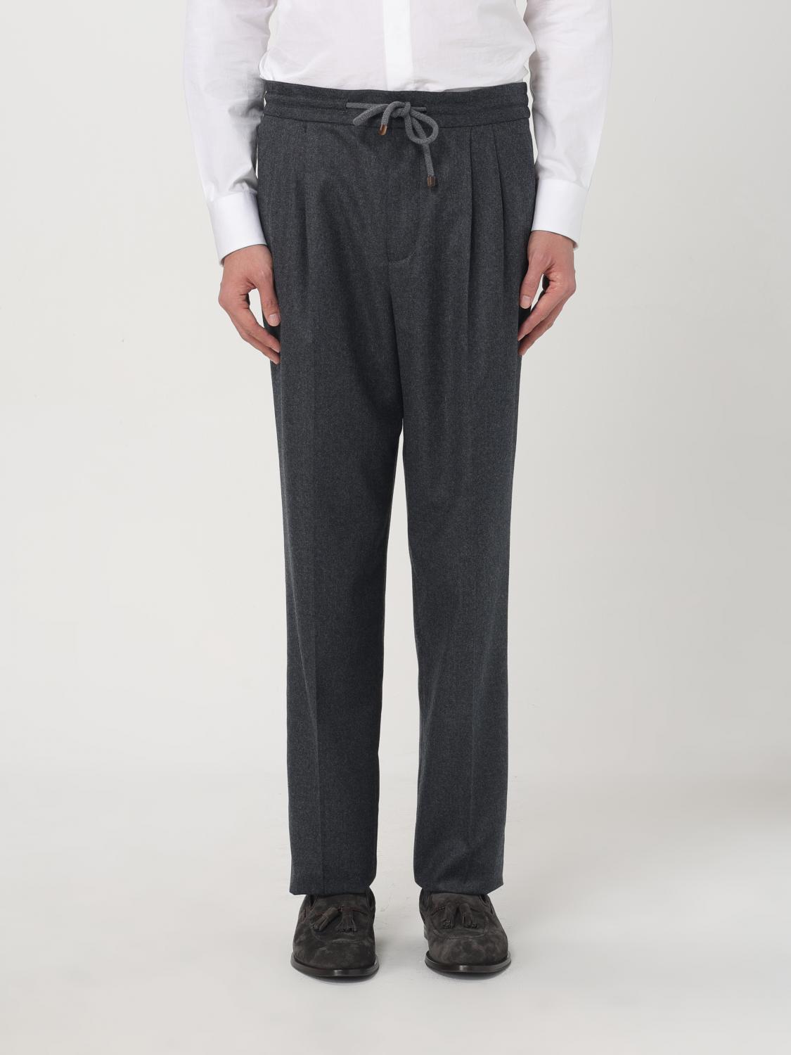 Brunello Cucinelli Grey Pinstriped Virgin Wool Trousers In Gray
