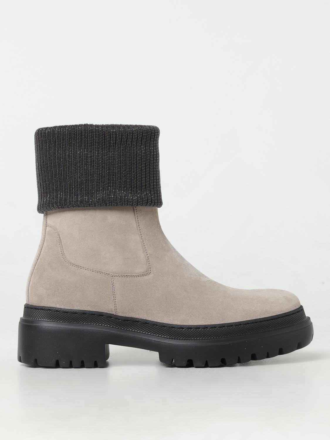 Shop Brunello Cucinelli Flat Ankle Boots  Woman Color Sand