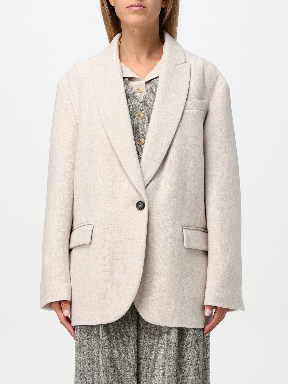 Shop Brunello Cucinelli Blazer  Woman Color Pearl In Perle