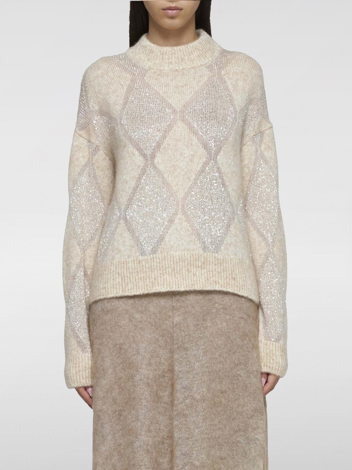 Brunello Cucinelli Sequined High-neck Jumper In Beige
