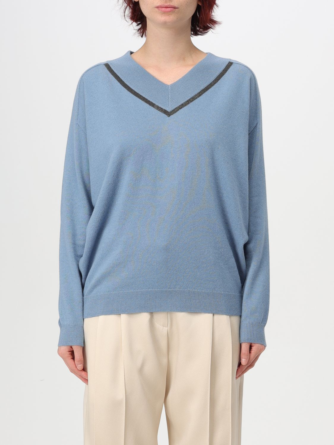 Shop Brunello Cucinelli Sweater  Woman Color Gnawed Blue In Hellblau