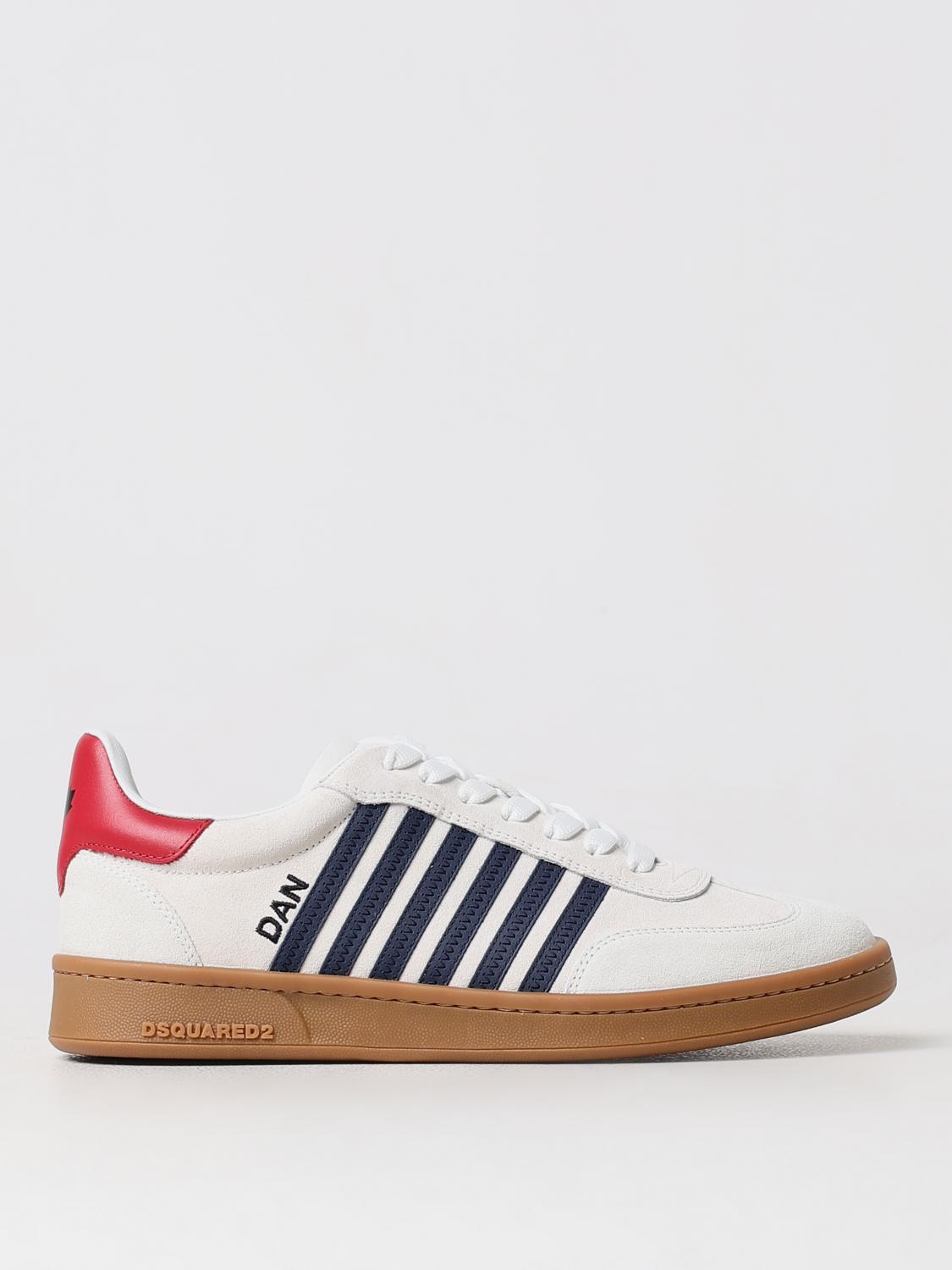 Dsquared2 Man Sneakers Off White Size 8 Calfskin In 蓝色
