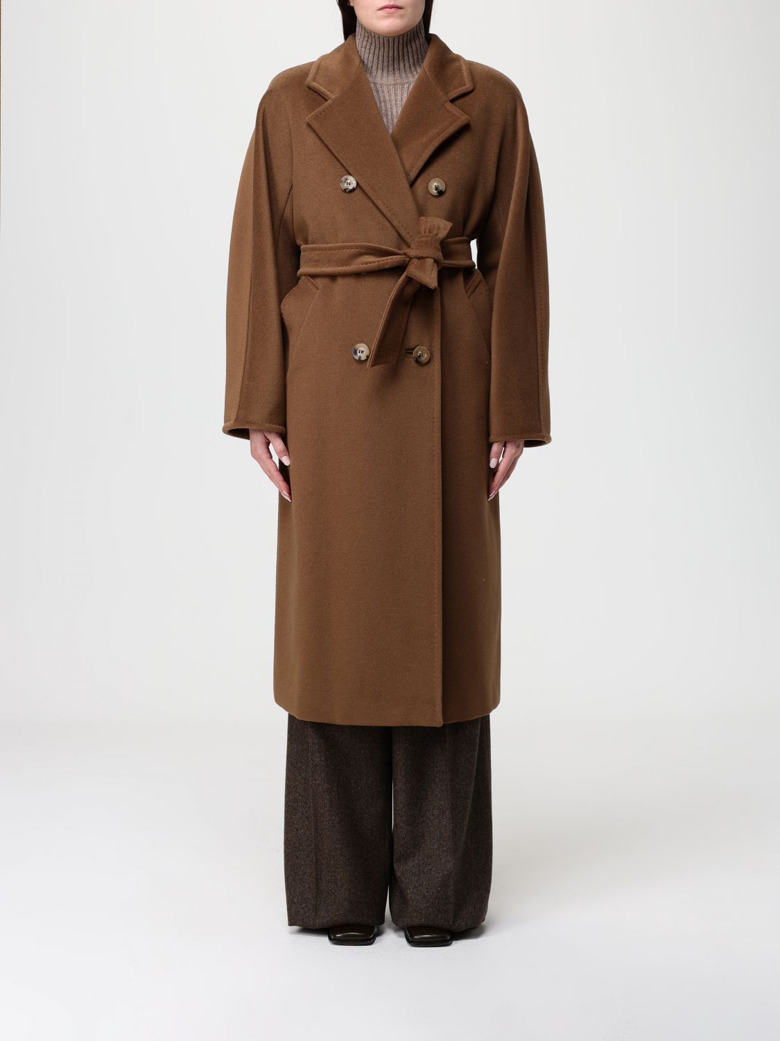 Max Mara Long Belted Double-breasted Coat In Brown
