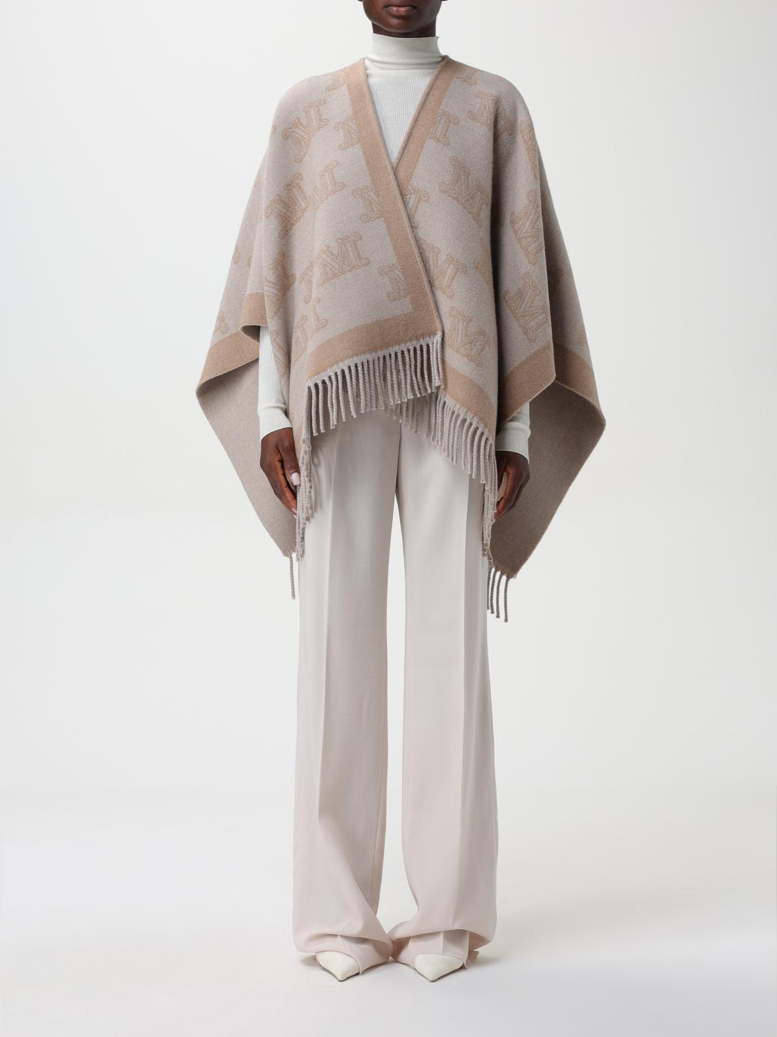 Max Mara All-over Logo Patterned Fringed Edge Cape In Sand