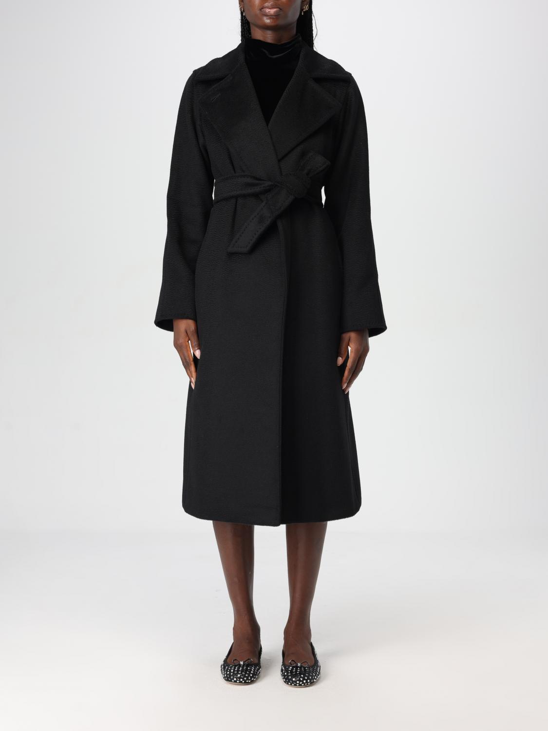 Max Mara Black Manuela Icon Coat In Zibeline Camel In Black