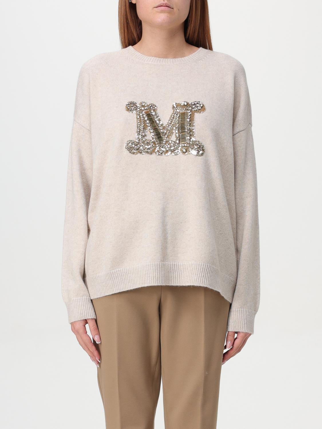 Max Mara Logo Embellished Wool And Cashmere Sweater In Beige