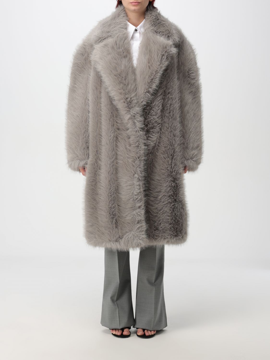 Shop Sportmax Fur Coats  Woman Color Grey In Grau