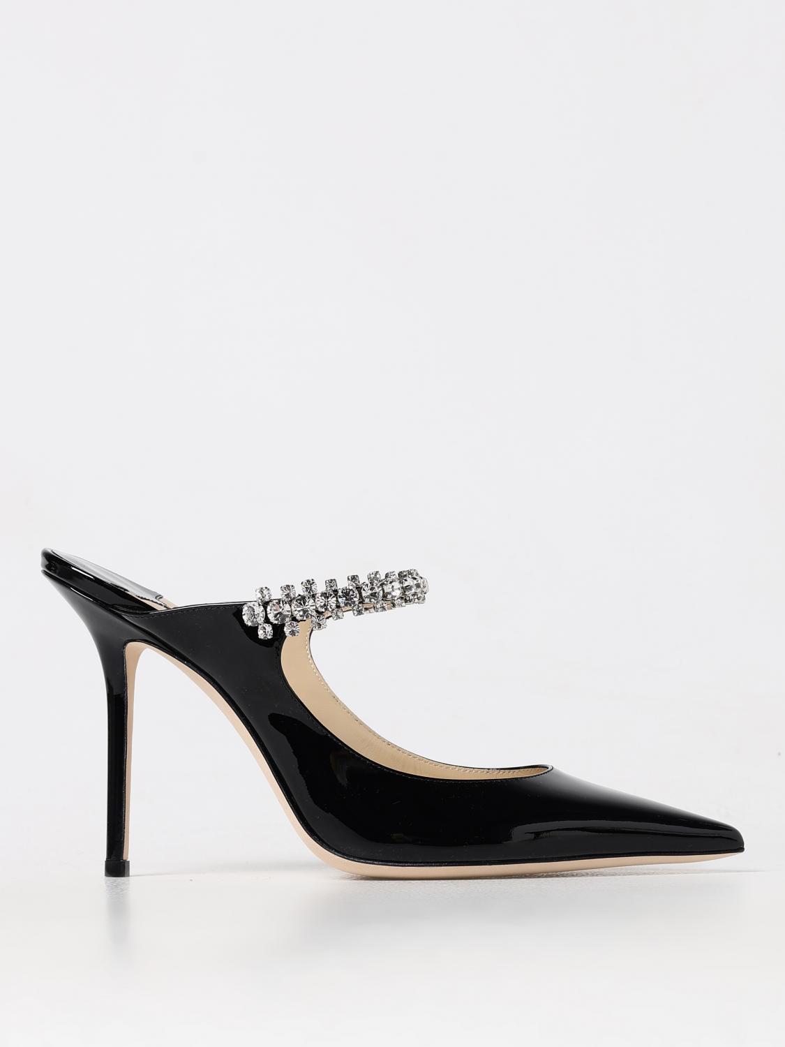 Jimmy Choo Black Leather Sabot Painted With Crystal Strap In Nero