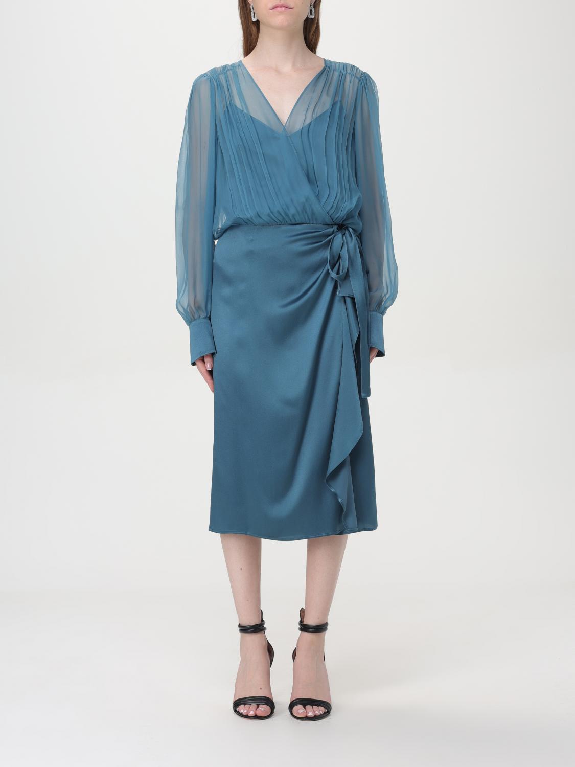 Alberta Ferretti Sheer-overlay Midi Dress In Teal