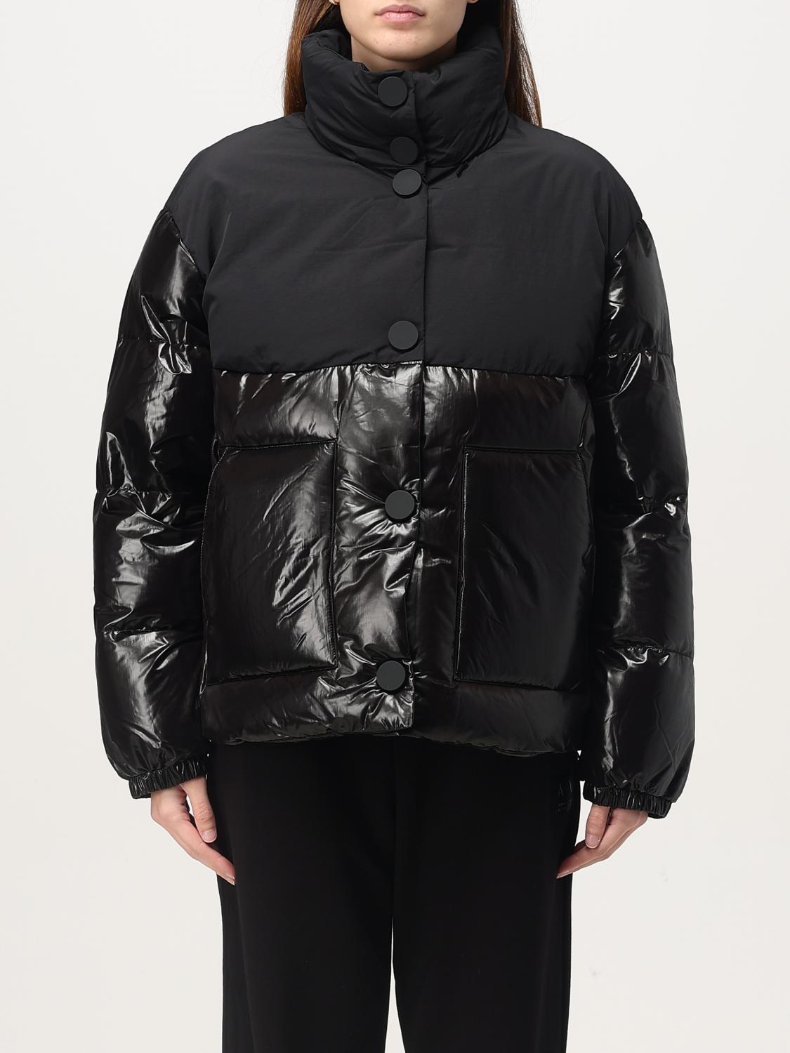 Armani Exchange Padded Jacket In Patent Leather And Opaque Fabric In Schwarz