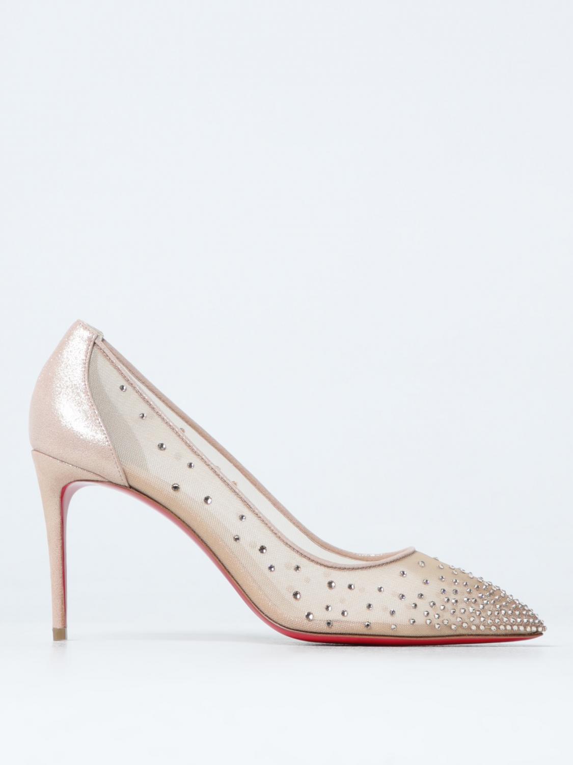 Christian Louboutin Womens Version Light Silk Follies Strass 85 Rete Suede Lame Versio 1.5 In 粉末色
