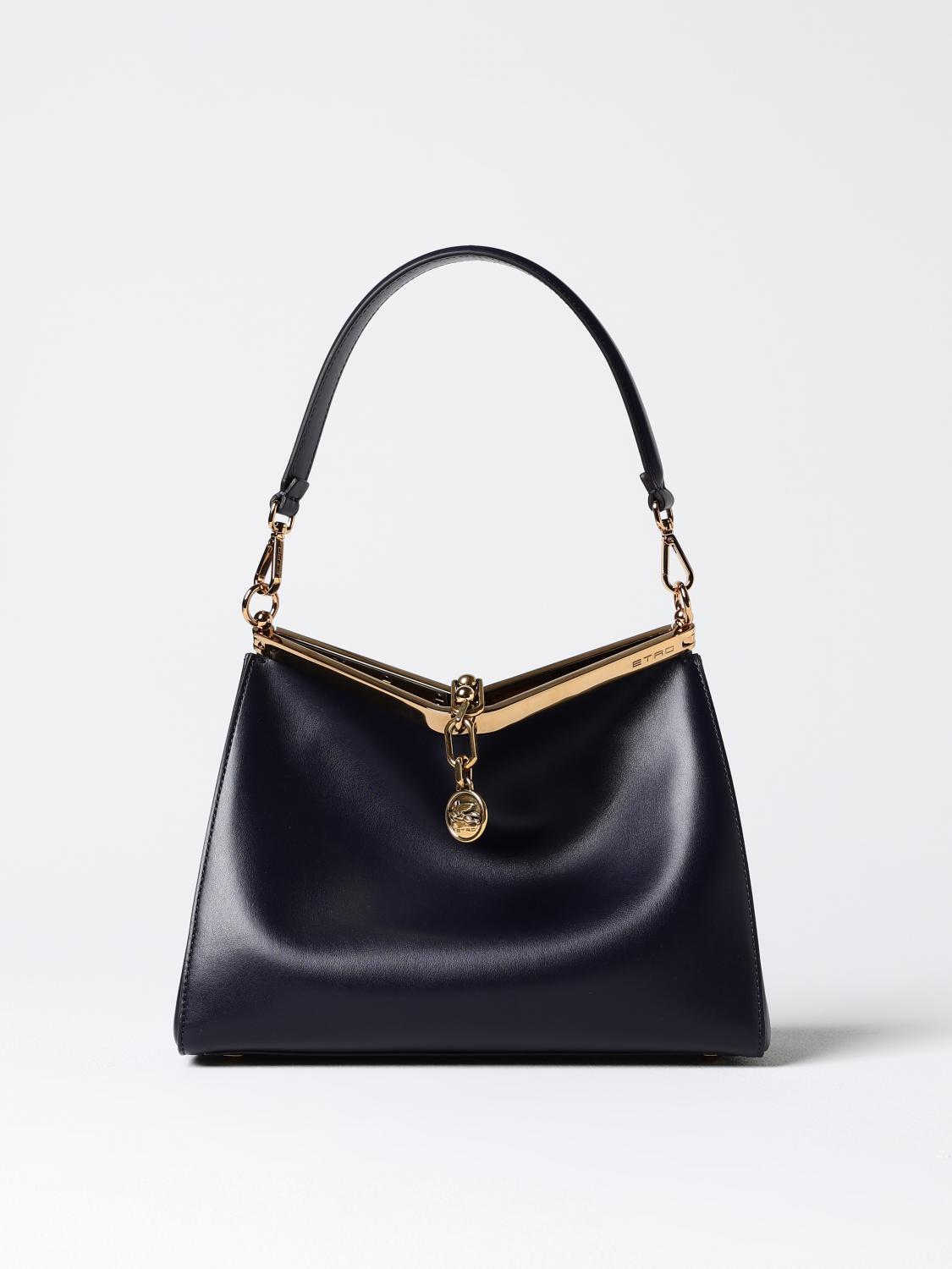 Etro Womens Black Vela Medium Leather Shoulder Bag In Blue