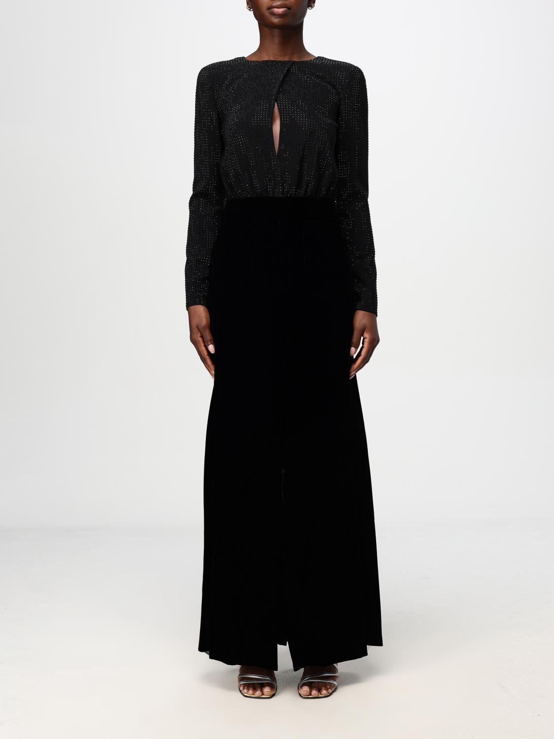 Emporio Armani Rhinestone Bodice Velvet Gown In Schwarz