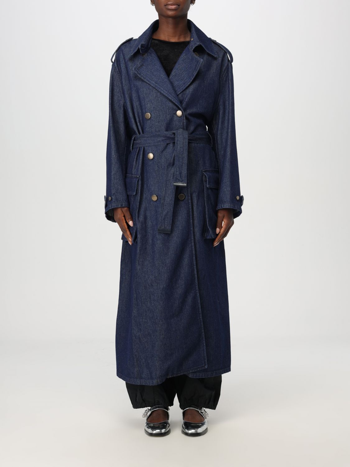 Shop Emporio Armani Coat  Woman Color Denim