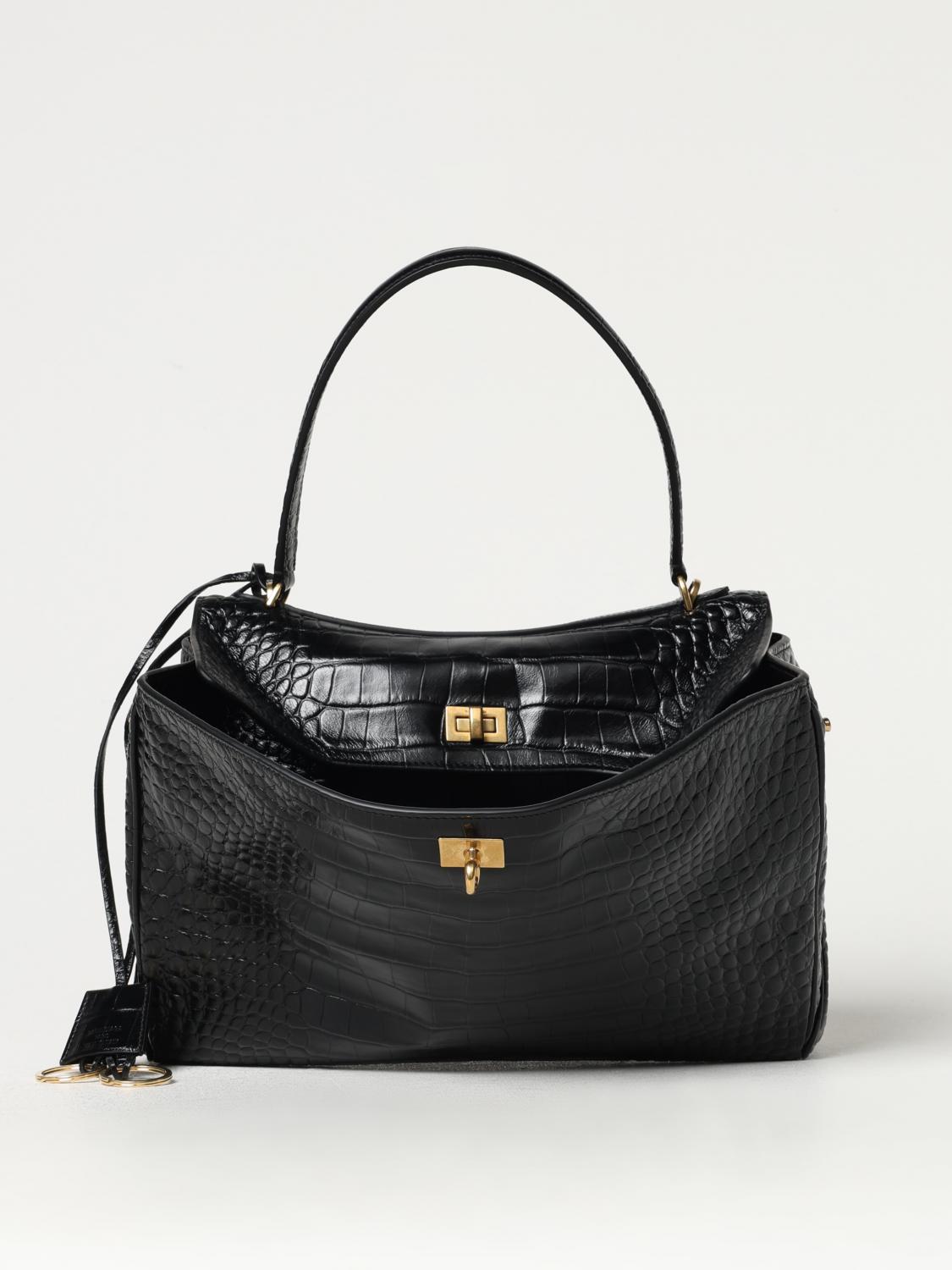 Balenciaga Rodeo Leather Shoulder Bag With Croco Effect In Brown