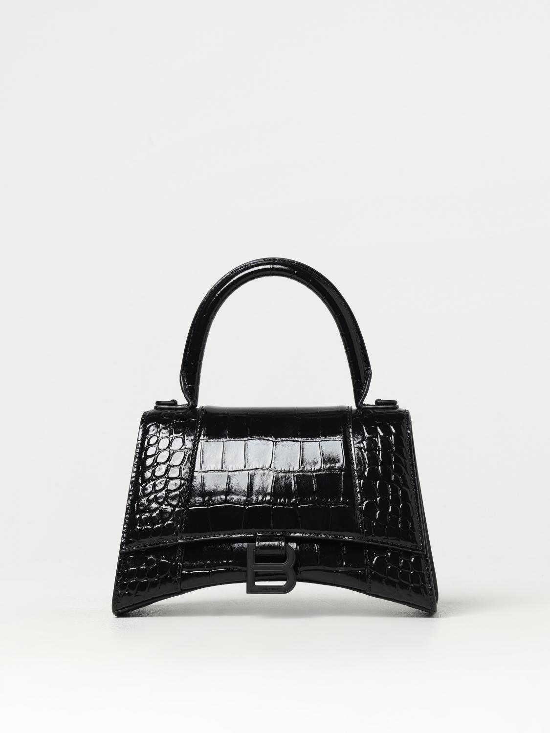 Balenciaga Hourglass Xs Croc-effect Leather Tote In Black