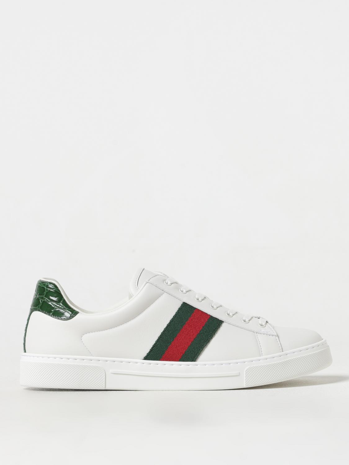 Gucci Ace Web Mixed Leather Sneakers In White