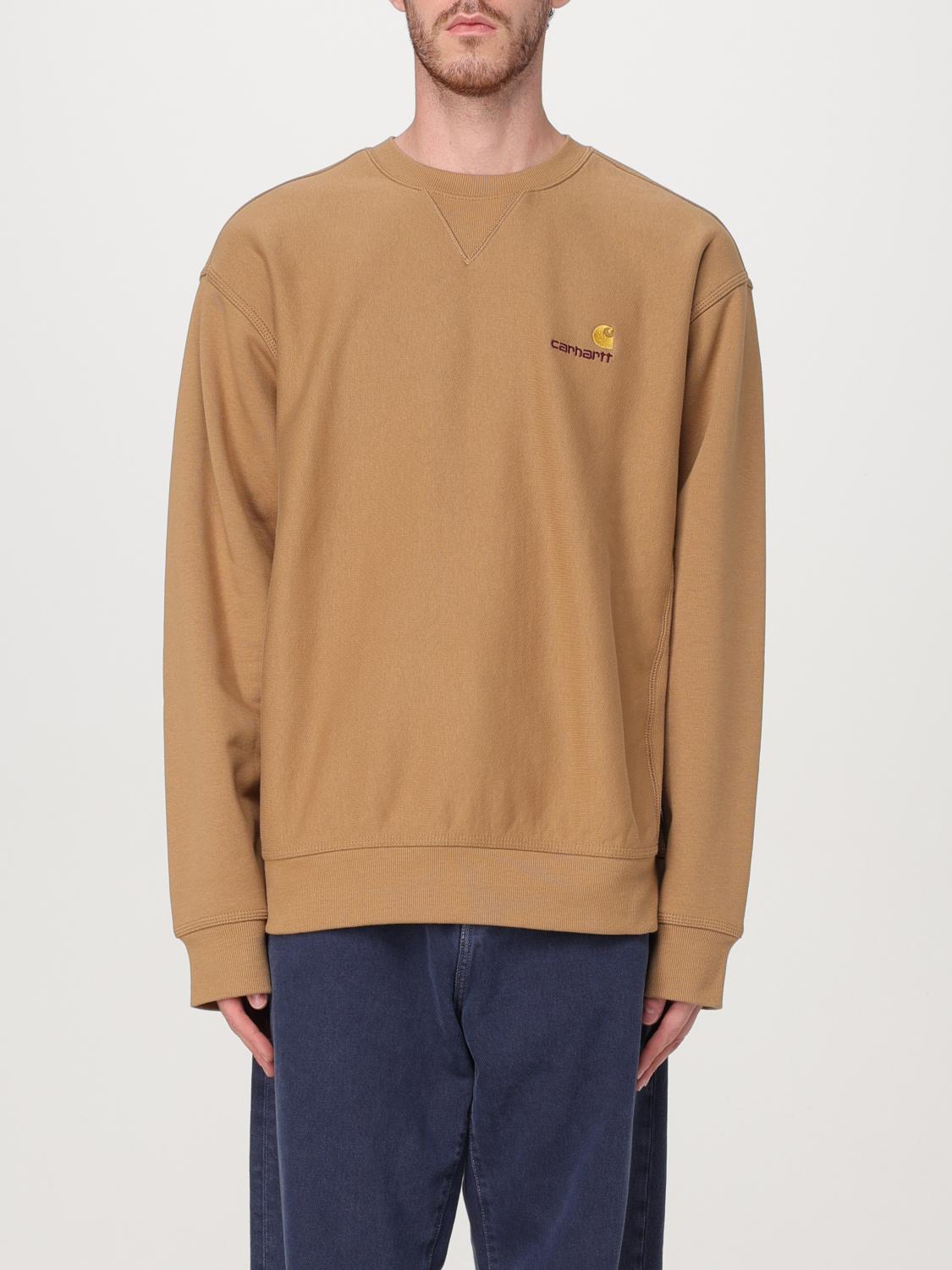 Carhartt Cotton Blend Crew Neck American Script Sweat In Beige
