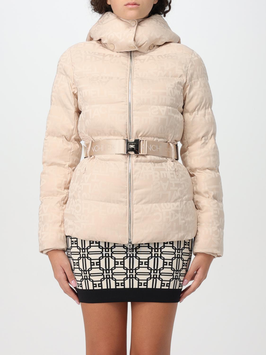 Elisabetta Franchi Cream Belted Padded Jacket In Neutral