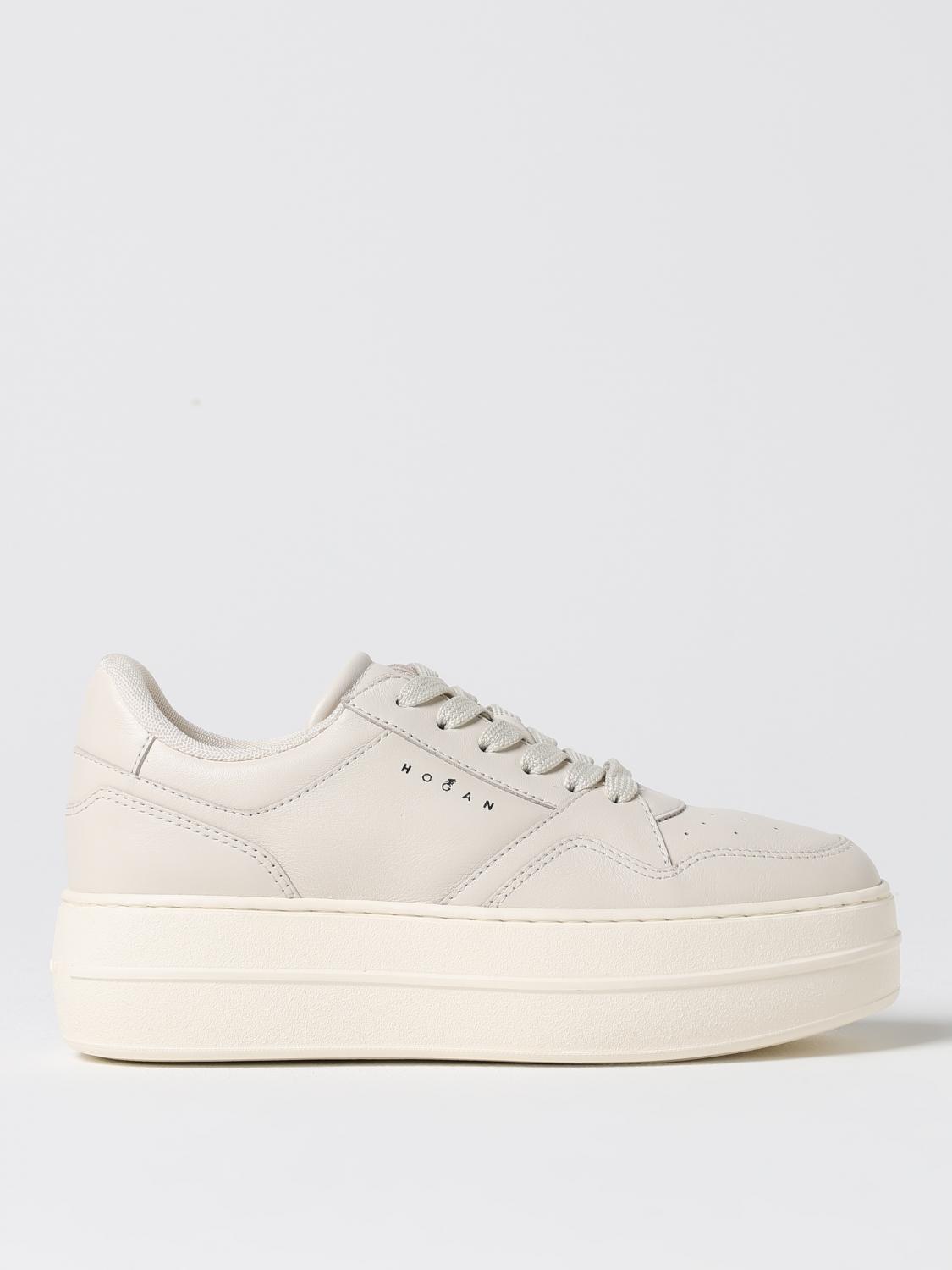 Hogan Calfskin Sneakers With Panel Design And Embossed Tongue In Ivory