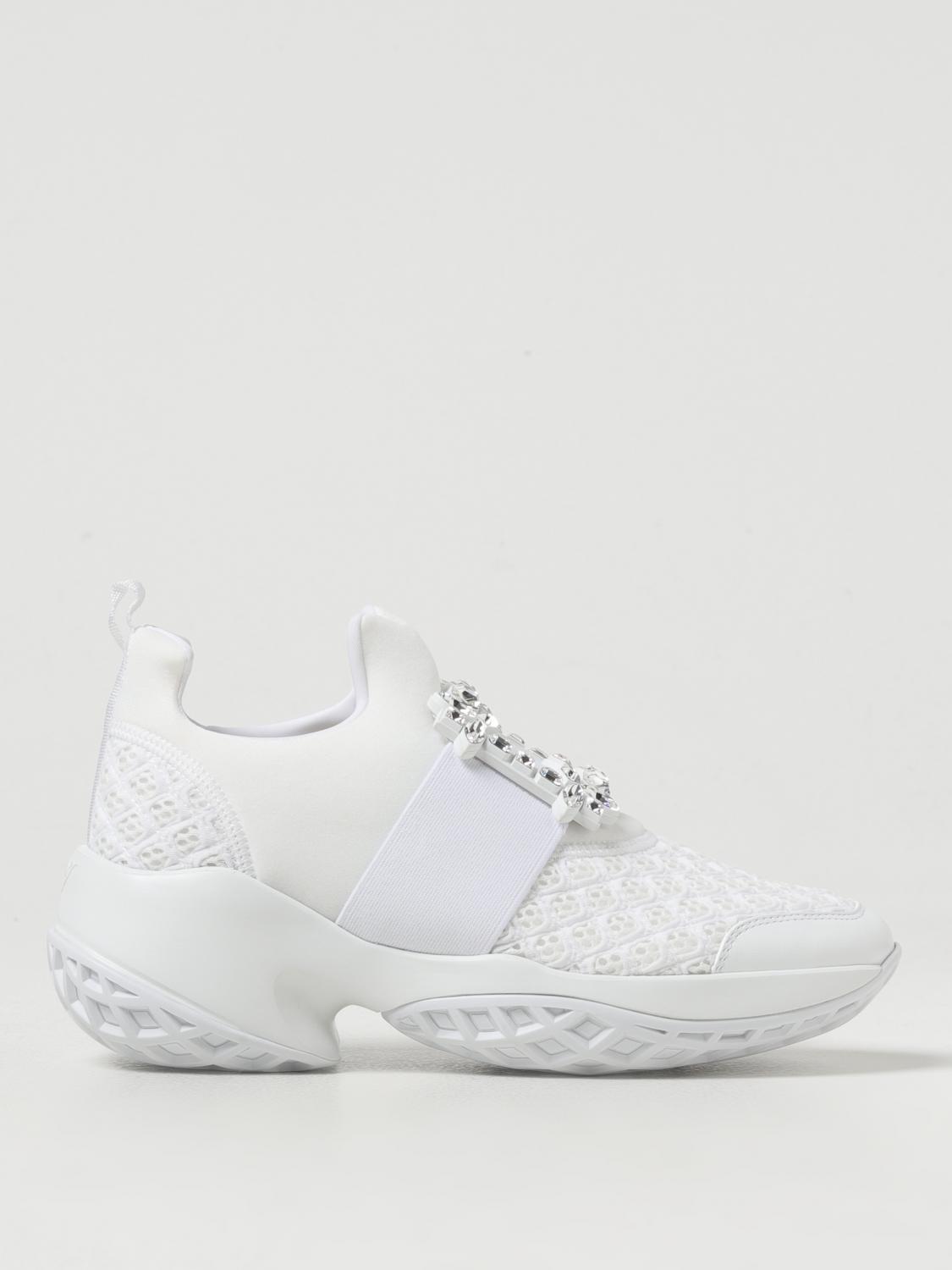 Roger Vivier Viv Run Crystal-embellished Mesh And Leather Slip-on Sneakers In White