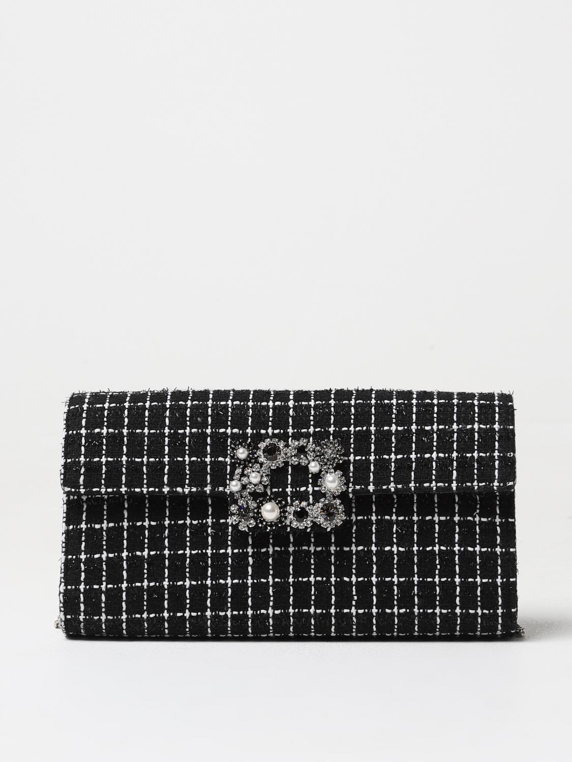Roger Vivier Envelope Flower Buckle Clutch In Black