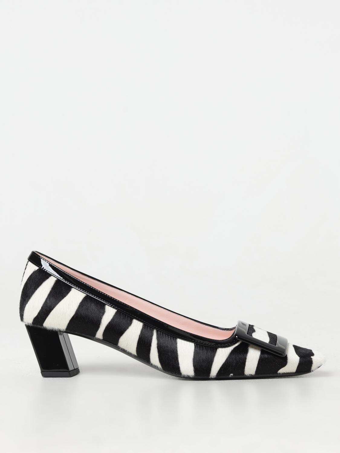 Roger Vivier Zebra Print Block Heel Square Toe Pumps In White