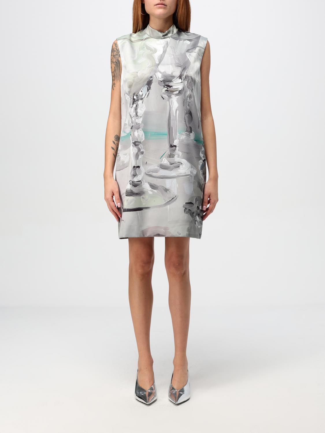 Shop Msgm Dress  Woman Color Silver In Silber